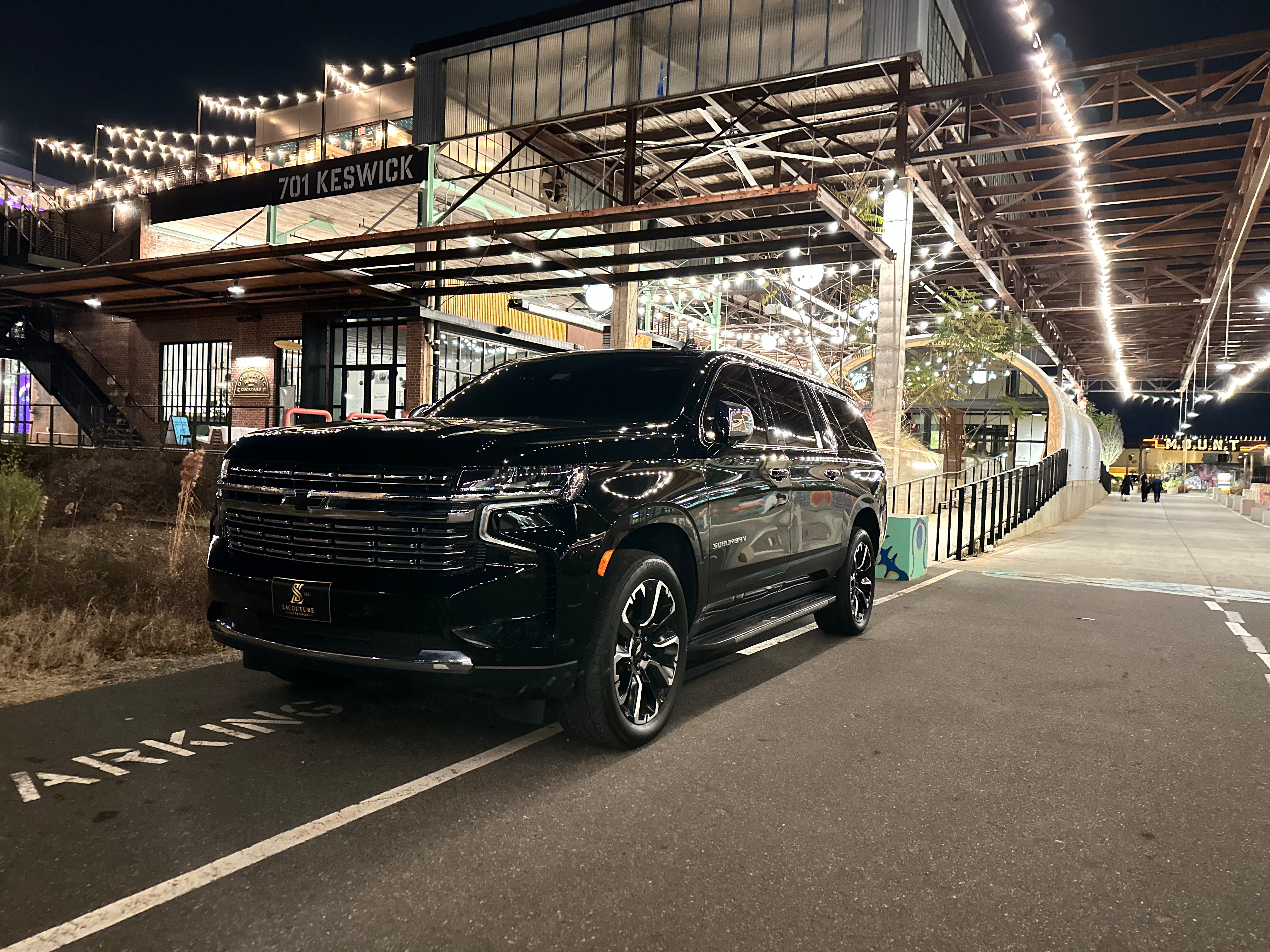 Greater Life Limo Cadillac SUV Charlotte exterior evening