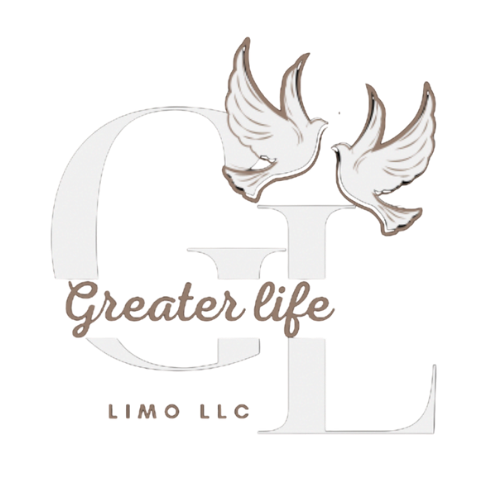 Greater Life Limo logo featuring stylized letters "G" and "L" with doves, representing luxury transportation services in Charlotte, NC.
